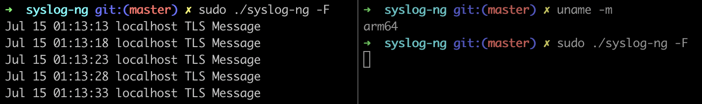 TLS-encryption testing on the network() driver on macOS (ARM)